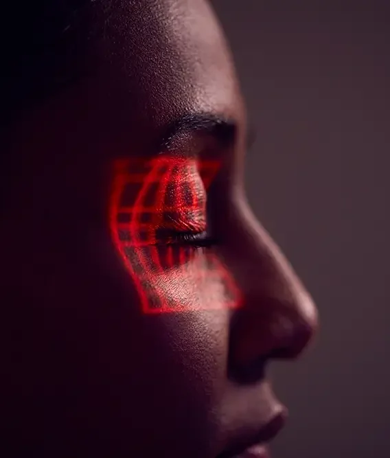 Woman with eye scan visualization